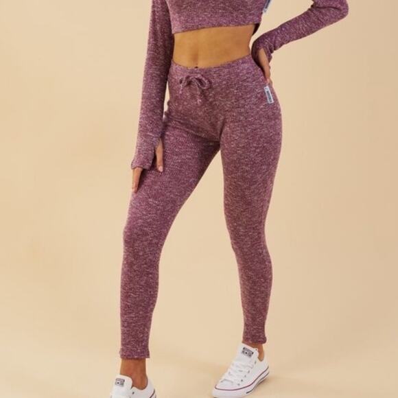 Gymshark Pink Marled Ribbed Knit Drawstring Jogger Sweats Size Small - Picture 1 of 11